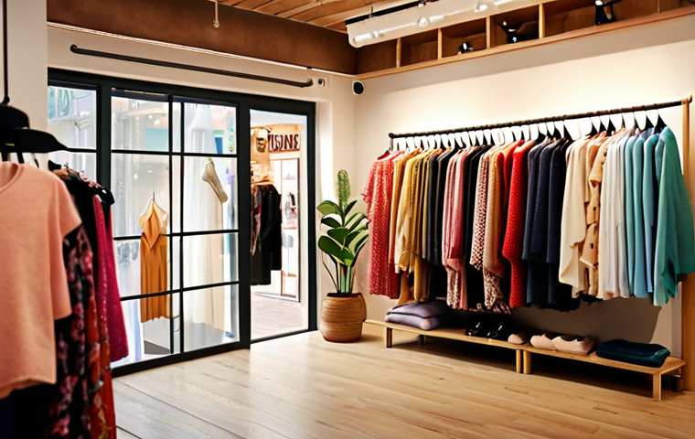 **
A cozy clothing store interior with soft lighting, displaying colorful fabrics and garments. Subtle floral scent wafts through the air. Customers browse comfortably, with peaceful expressions. Focus on creating a warm and inviting atmosphere that evokes pleasant memories.
**