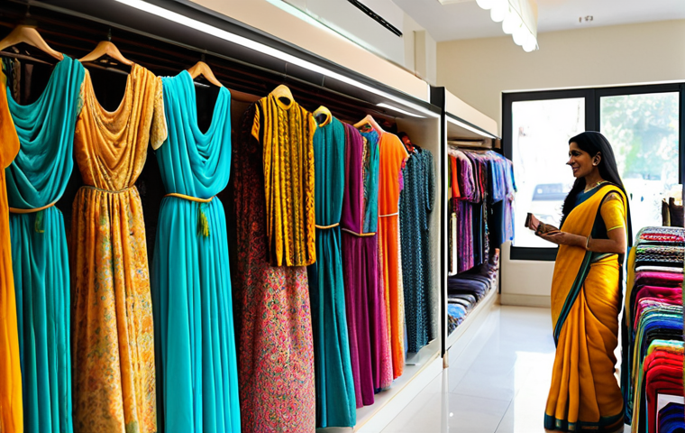 Serene Clothing Store**
"A brightly lit clothing store interior, displaying colorful sarees and kurtas. A subtle floral scent (jasmine or rose) is visually represented by gentle light rays emanating from a diffuser. Shoppers are relaxed and smiling, browsing the garments. Focus on the calming ambiance. safe for work, appropriate content, fully clothed, professional, modest, family-friendly, perfect anatomy, natural proportions, well-formed hands, proper finger count"
**