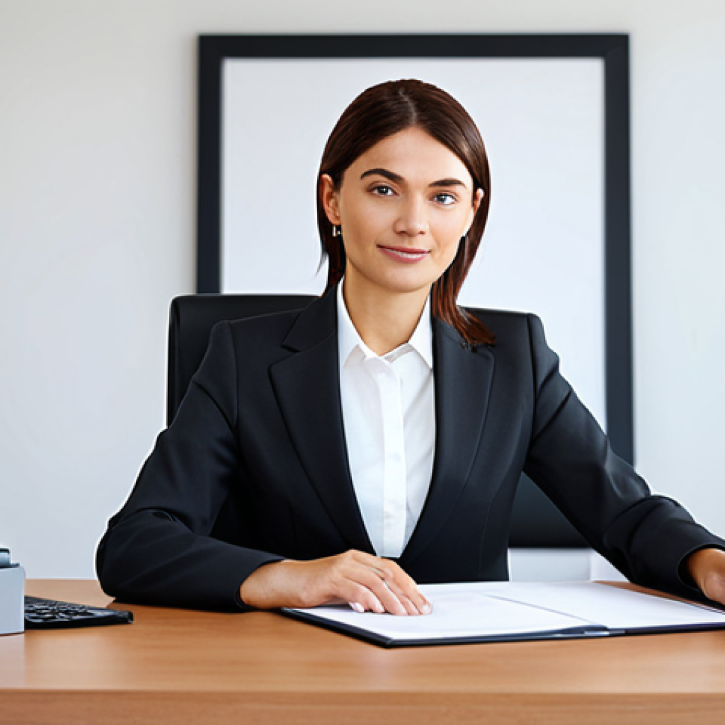 향기 마케팅의 대상 고객 분석 - ** A professional businesswoman in a modest business suit, sitting at a desk in a modern office, ful...