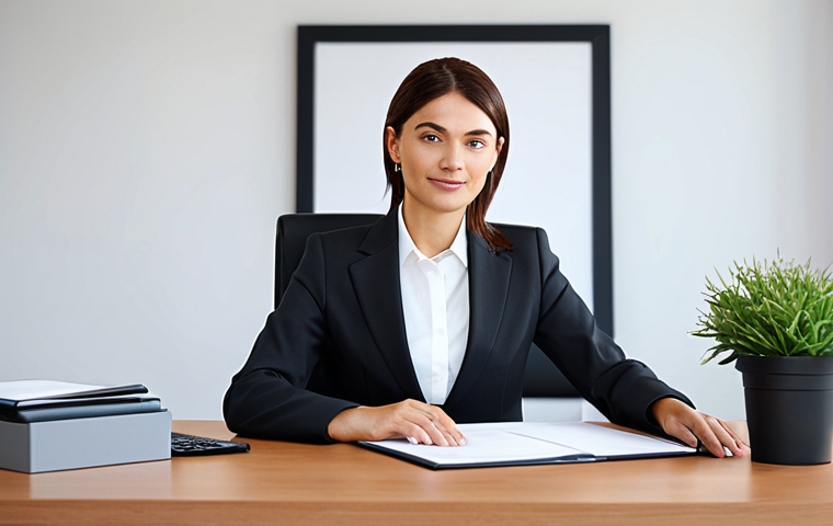 향기 마케팅의 대상 고객 분석 - ** A professional businesswoman in a modest business suit, sitting at a desk in a modern office, ful...