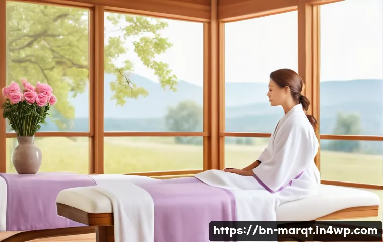 향기 마케팅을 통한 충성 고객 확보 - A serene spa interior filled with soft natural light filtering through large windows, decorated with...