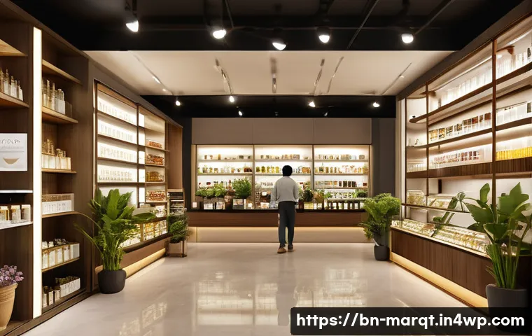 향기 마케팅의 위험 요소 및 주의사항 - A modern retail perfume store interior with a subtle, natural fragrance ambiance. The scene shows a ...
