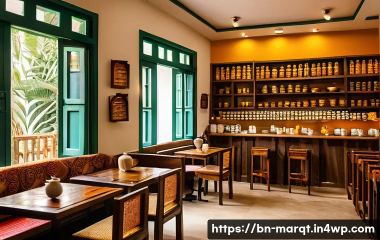 향기 마케팅과 고객 세분화 전략 - A cozy coffee shop interior in Bangladesh, warmly lit with natural light filtering through large win...