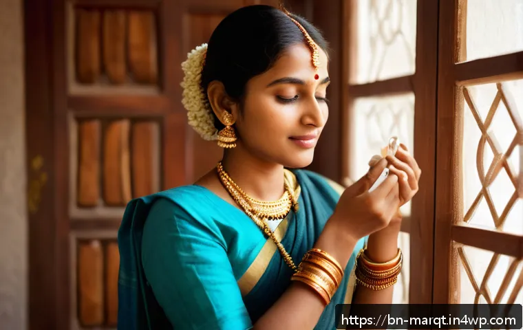 향기 선택 시 고려사항 - A serene portrait of a Bengali woman with dry skin, gently applying a rich, moisturizing vanilla-sce...